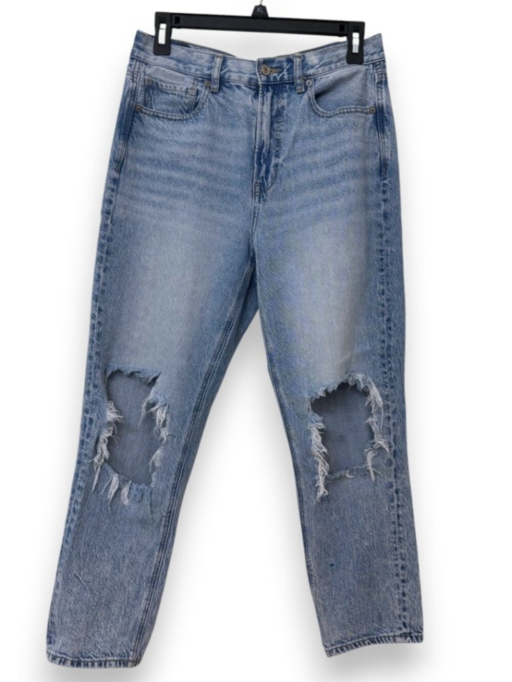American Eagle Mom Jeans Light Wash Distressed High Rise Blue Denim Size 6 Short